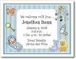 Pen At Hand Stick Figures Birth Announcements - Stripe - Boy